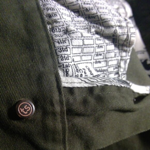 TAYLOR STITCH green Unisex 34" Cotton Button Trousers 35" inseam Pants Pockets - Picture 13 of 14